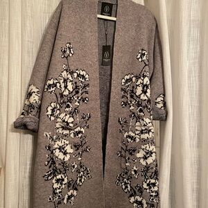 Vertigo Paris Charcoal and Ivory Floral Cardigan
